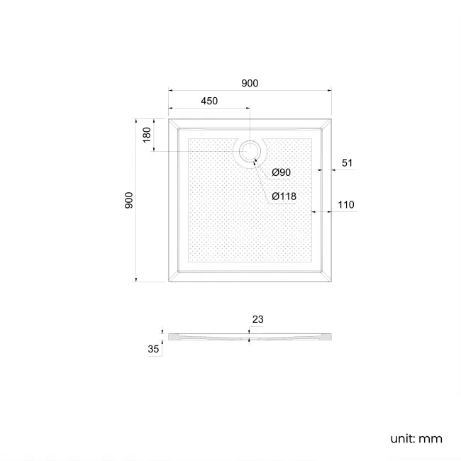 Doha Square Gloss White Anti-Slip Stone Shower Tray 900x900mm & Riser Kit
