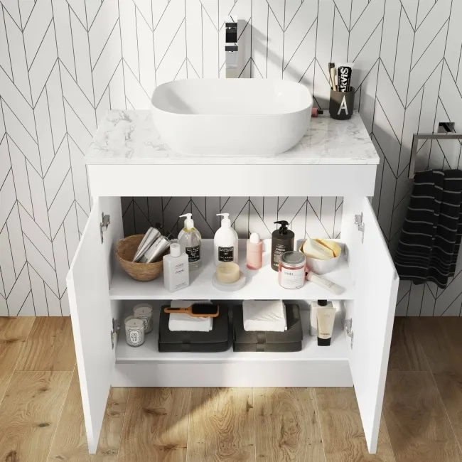 Trent Gloss White Vanity with Marble Top & Curved Counter Top Basin 800mm