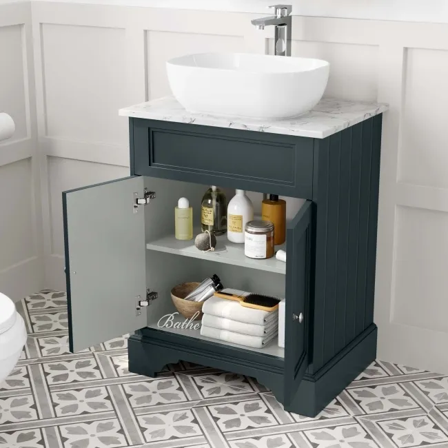 Lucia Inky Blue Vanity with Marble Top & Curved Counter Top Basin 640mm