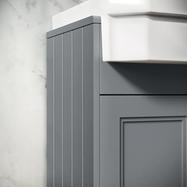 Monaco Dove Grey Combination Vanity Traditional Basin and Hudson Toilet with Wooden Seat 1500mm