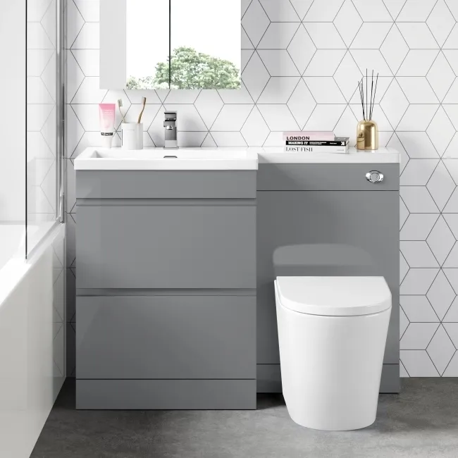 Trent Stone Grey Combination Basin Drawer and Boston Toilet 1100mm - Left Handed