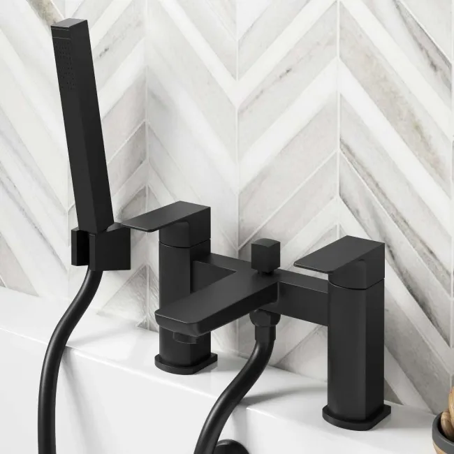 Soar Matt Black Basin & Shower Bath Mixer Tap Set