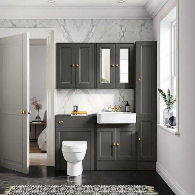 Monaco Graphite Grey Combination Vanity Basin and Seattle Toilet 1200mm - Brushed Brass Accents