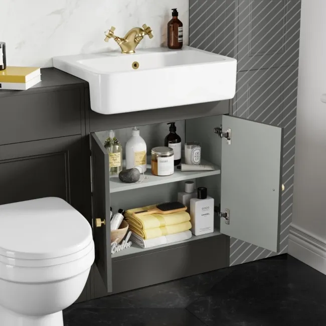 Monaco Graphite Grey Combination Vanity Basin and Seattle Toilet 1200mm - Brushed Brass Accents