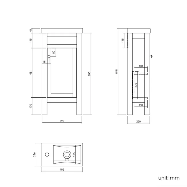 Bermuda Midnight Green Cloakroom Basin Vanity 400mm - Brushed Brass Accents