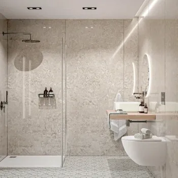 Trepanel Aqua® Gloss Ivory Travertine Effect PVC Shower Wall Panel