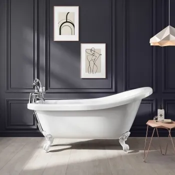 Highbury 1550mm Roll Top Slipper Bath - White Ball Feet