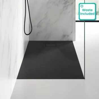 Berlin Rectangular Matt Black Slate Effect SMC Composite Shower Tray 1500x800mm