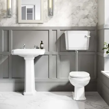 Hudson Traditional Close Coupled Toilet With Low-level Cistern & Pedestal Basin Set - Double Tap Hole