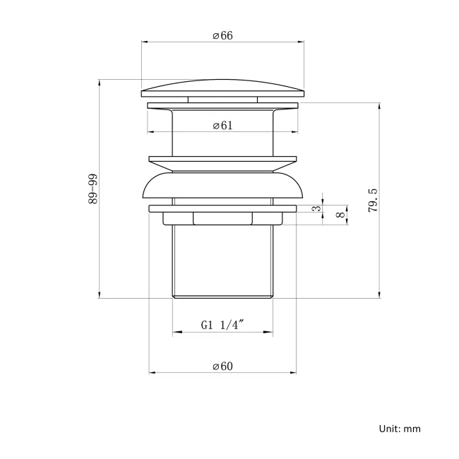 Brushed Brass Dome Top Pop Up Basin Waste - Unslotted