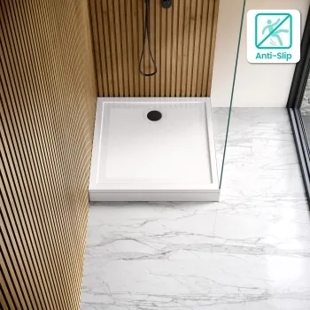 Doha Square Gloss White Anti-Slip Stone Shower Tray 800x800mm & Riser Kit