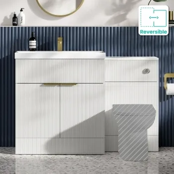 Havana Fluted Coastal White Basin Vanity and Back To Wall Toilet Unit 1300mm (Excludes Toilet) - Brushed Brass Accents