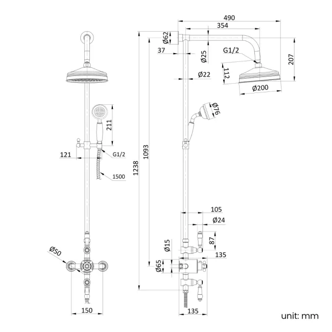 Nevis Traditional Thermostatic Shower Set with Hand Shower