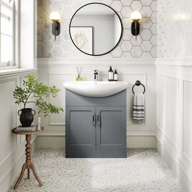Capri Fog Grey Vanity with Semi Recessed Basin 750mm - Traditional Handles