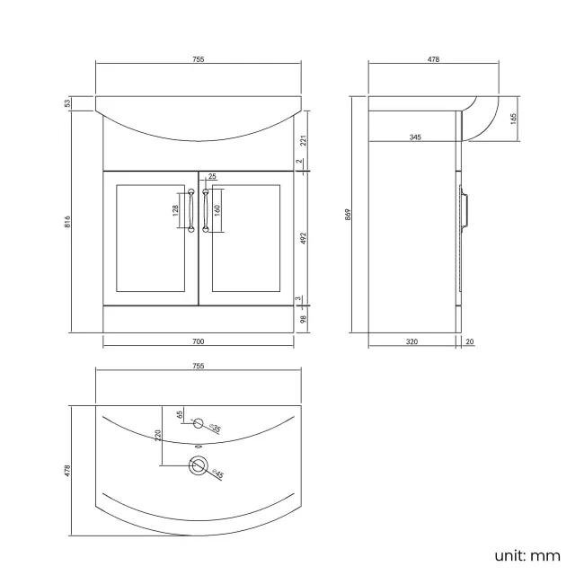 Capri Fog Grey Vanity with Semi Recessed Basin 750mm - Traditional Handles
