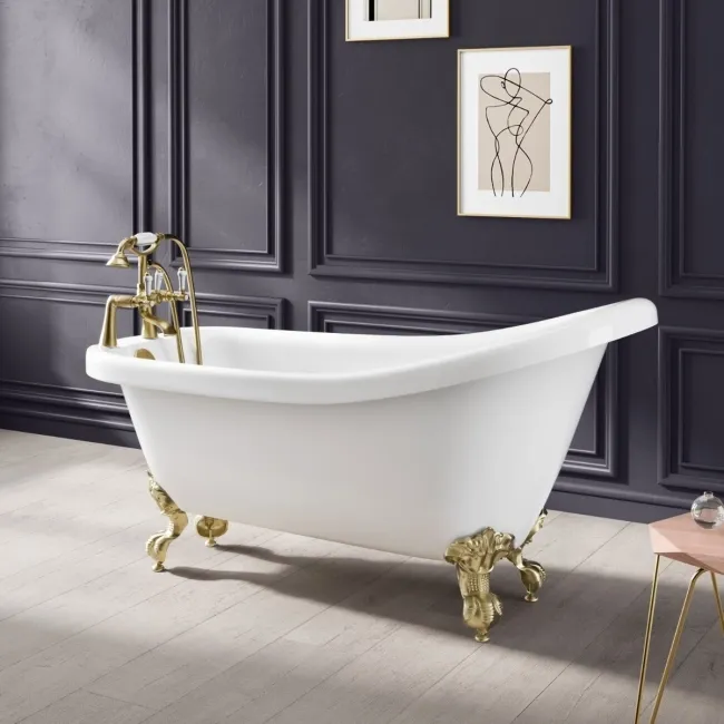 Highbury 1550mm Roll Top Slipper Bath - Brushed Brass Ball Feet