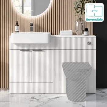 Sicily Fluted Coastal White Basin Vanity and Back To Wall Toilet Unit 1200mm (Excludes Toilet) - Chrome Handles
