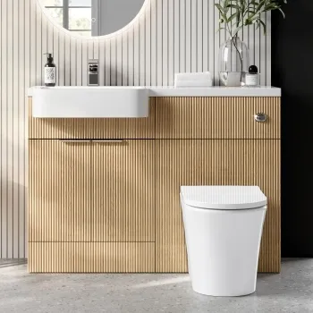 Sicily Fluted Country Oak Combination Vanity Basin and Tucson Toilet 1200mm - Chrome Handles - Left Handed