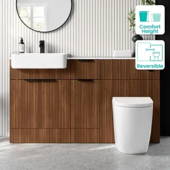 Sicily Fluted Black Walnut Combination Vanity Basin with Marble Top & Utah Comfort Height Toilet 1500mm - Black Accents