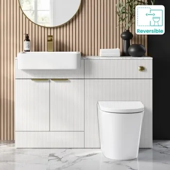 Sicily Fluted Coastal White Combination Vanity Basin with Marble Top & Boston Toilet 1200mm - Brushed Brass Accents