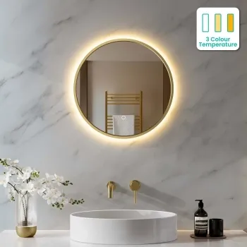 Delilah Brushed Brass Round Backlit Illuminated LED Mirror 500mm