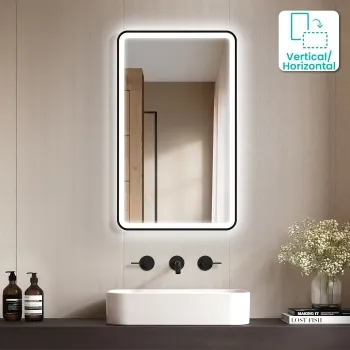 Maè Matt Black Illuminated LED Mirror 750x450mm