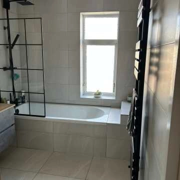 Santorini Matt Black Flat Panel Heated Towel Rail 1600x450mm