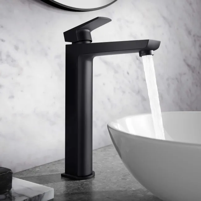 Soar Matt Black High Rise Basin Mixer Tap