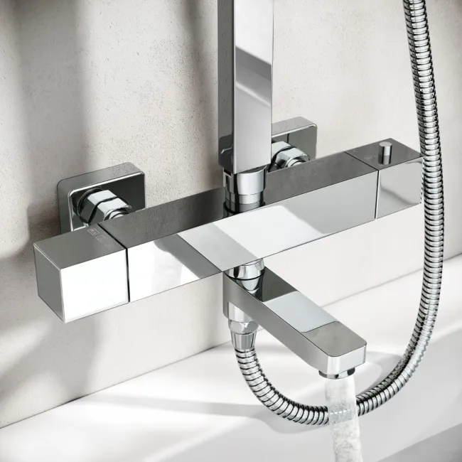 Skye Square Chrome Thermostatic Bath Filler Shower Set