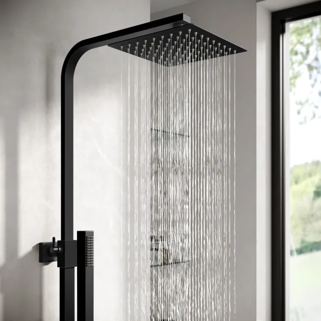 Skye Square Matt Black Thermostatic Bath Filler Shower Set