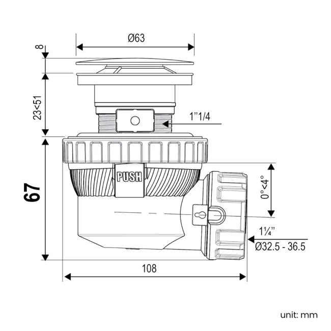 Wirquin Brushed Brass Dome Nano 6.7 Quick Clac All In One Basin Waste & Trap