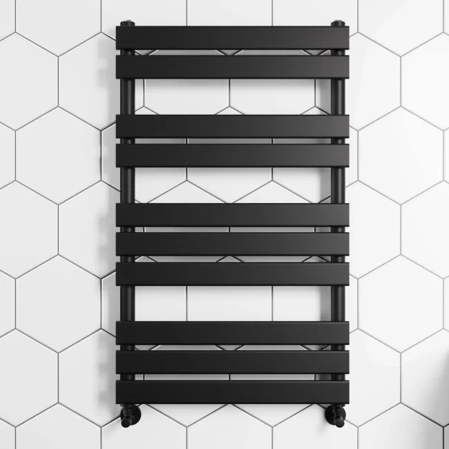 Santorini Matt Black Flat Panel Heated Towel Rail 1000x600mm