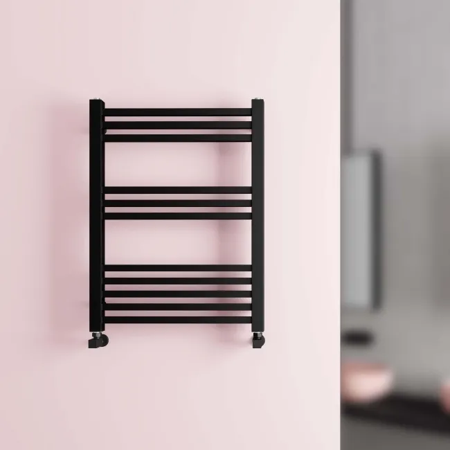 Valetta Matt Black Square Heated Towel Rail 800x600mm
