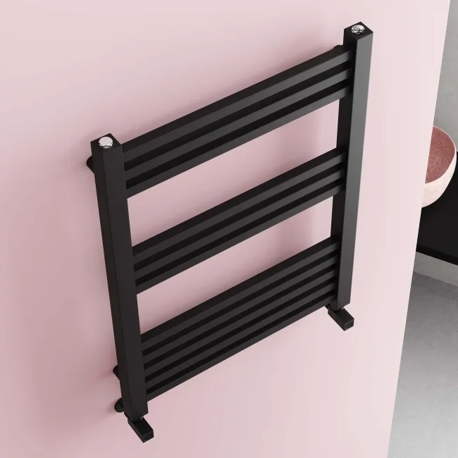 Valetta Matt Black Square Heated Towel Rail 800x600mm