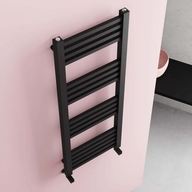 Valetta Matt Black Square Heated Towel Rail 1200x450mm