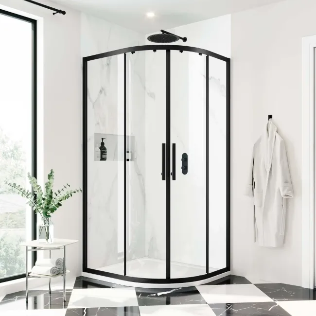 Hamburg Matt Black Easy Clean 8mm Offset Quadrant Shower Enclosure 1000x800mm - Easy Fix Feature