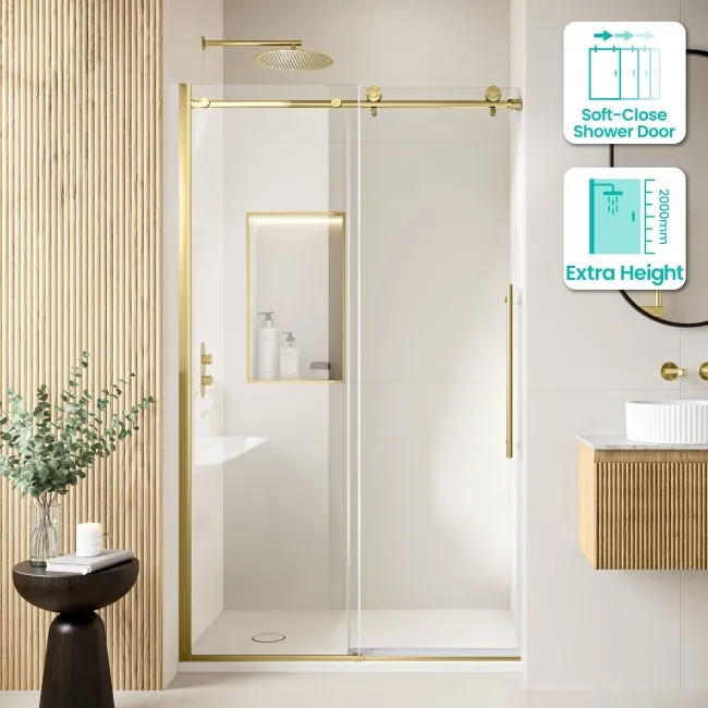 Prague Brushed Brass 8mm Soft-Closing Sliding Shower Door 1200mm