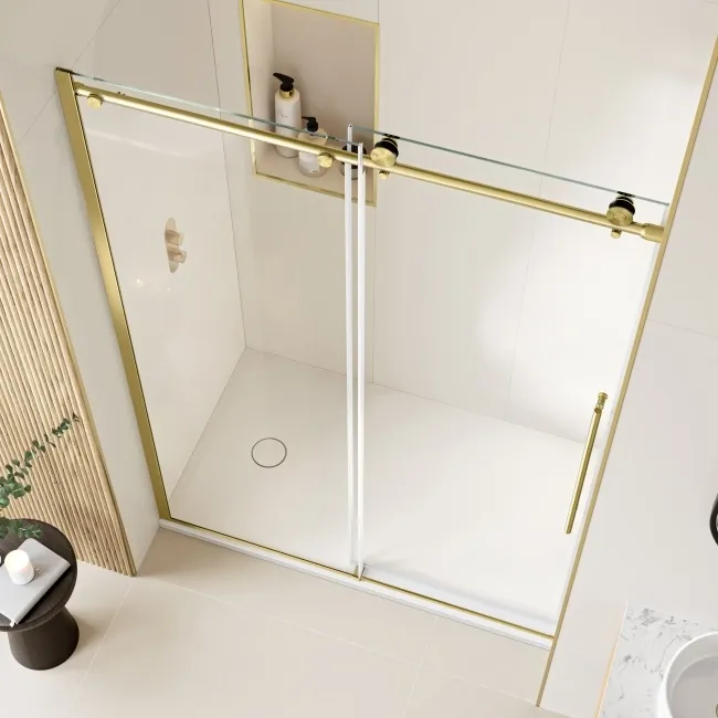 Prague Brushed Brass 8mm Soft-Closing Sliding Shower Door 1400mm