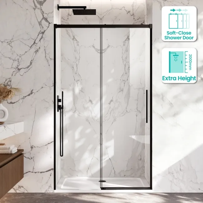 Lisbon Matt Black 8mm Soft-Closing Sliding Shower Door 1200mm