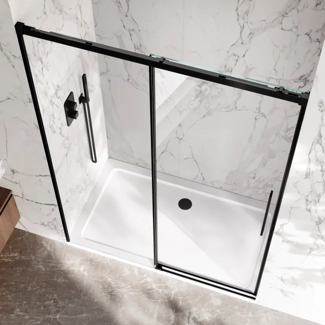 Lisbon Matt Black 8mm Soft-Closing Sliding Shower Door 1400mm