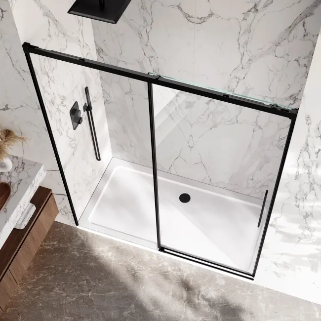 Lisbon Matt Black 8mm Soft-Closing Sliding Shower Door 1600mm