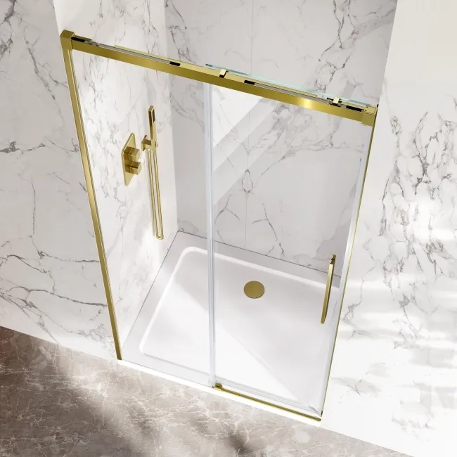 Lisbon Brushed Brass 8mm Soft-Closing Sliding Shower Door 1000mm