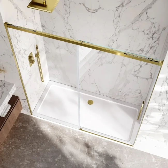 Lisbon Brushed Brass 8mm Soft-Closing Sliding Shower Door 1800mm