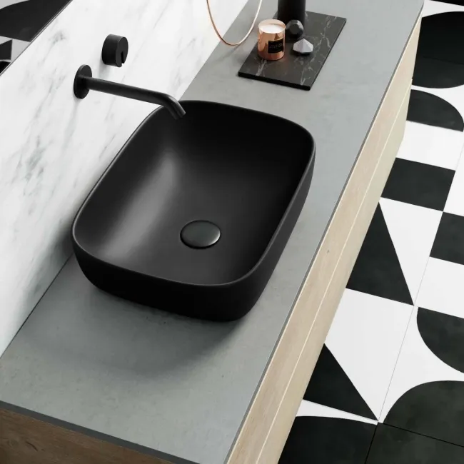 Carolina Matt Black Curved Rectangular Counter Top Basin 465mm