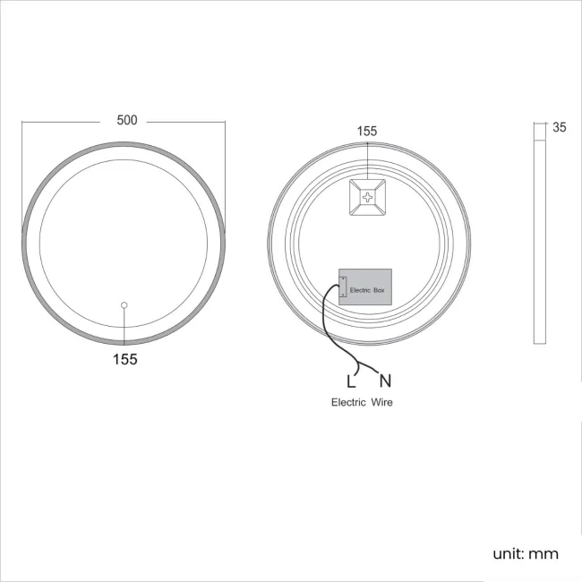 Mollie Black Framed Round Illuminated LED Mirror 500mm