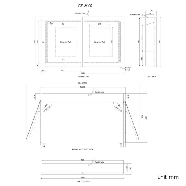 Arabella Illuminated LED Mirror Cabinet 600x1000mm