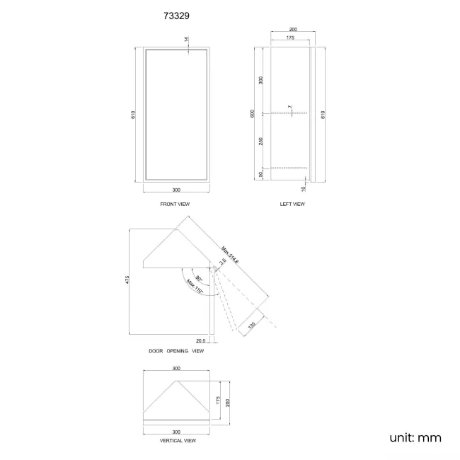 Madelyn Black Framed Corner Mirror Cabinet 600mm Tall