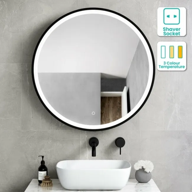 Mollie Black Framed Round Illuminated LED Mirror Cabinet 800mm