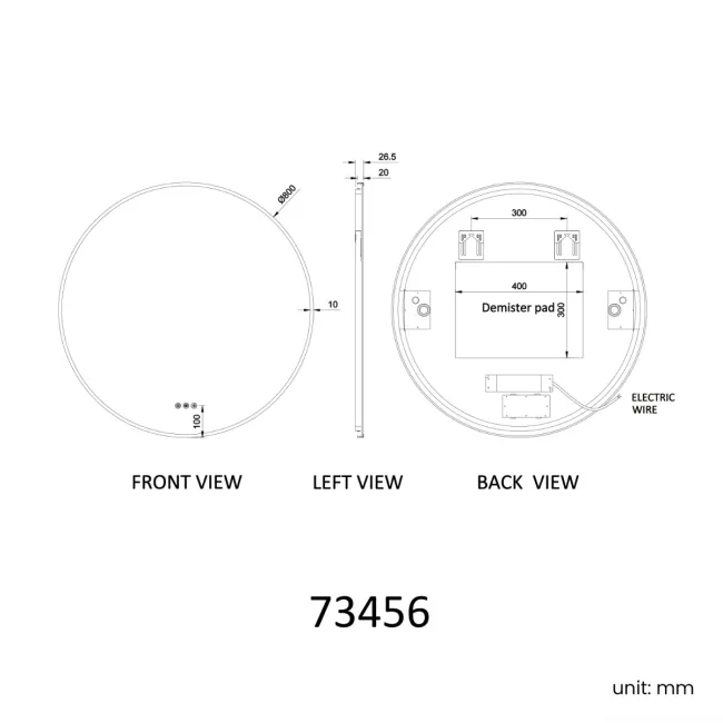 Delilah Black Framed Round Backlit LED Mirror With BLUETOOTH Speaker 800mm