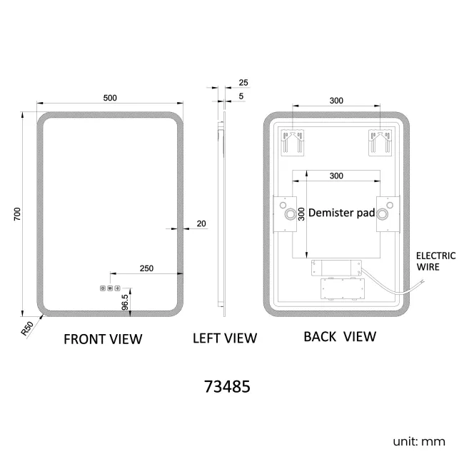Jolie Illuminated LED Mirror With BLUETOOTH Speaker 700x500mm